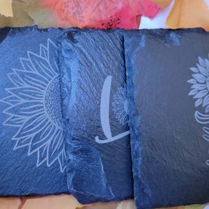 Sunflower Slate Coaster Set of 4 with Wooden Holder