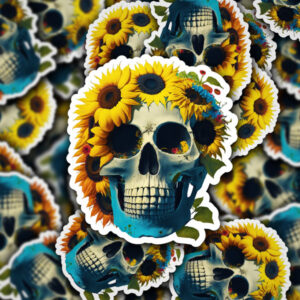 Flower Skull Sticker #1 - Skull - 4 inch