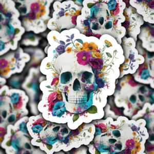 Flower-Skull-Sticker-#2 - Skull - 4 Inch | Unique and Artistic Vinyl Decal